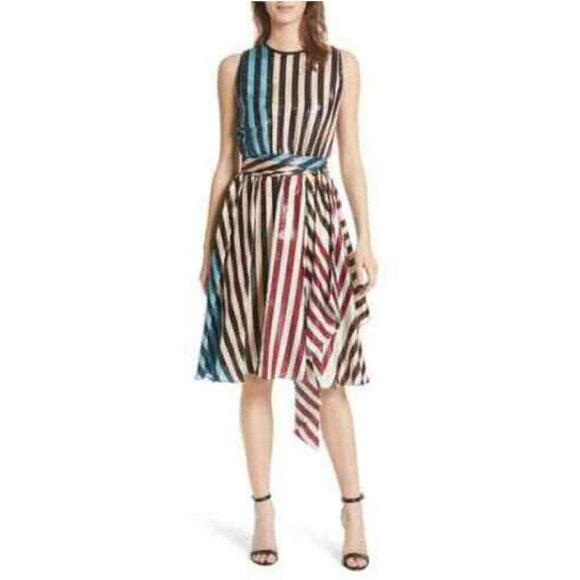 Diane Von Furstenberg Waist Tie Draped Dress Carrington Stripe in pacific/black - Picture 1 of 11